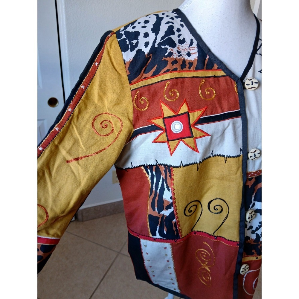 Indigo Moon Boho Patchwork Embroidered Jacket Siz… - image 7